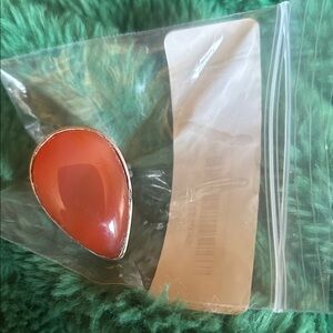 Chic red Jade Teardrop Ring in Vibrant Orange NEW